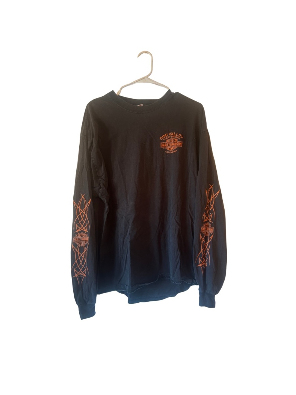 Harley Davidson Black and Orange Long Sleeve Top